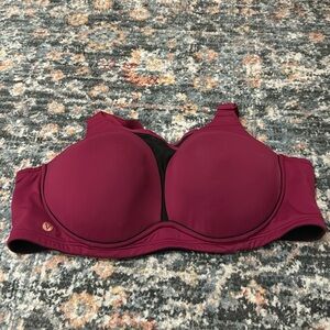Livi Cacique 48C No Wire Sports Bra Burgundy Black Colorblock Adjustable Straps